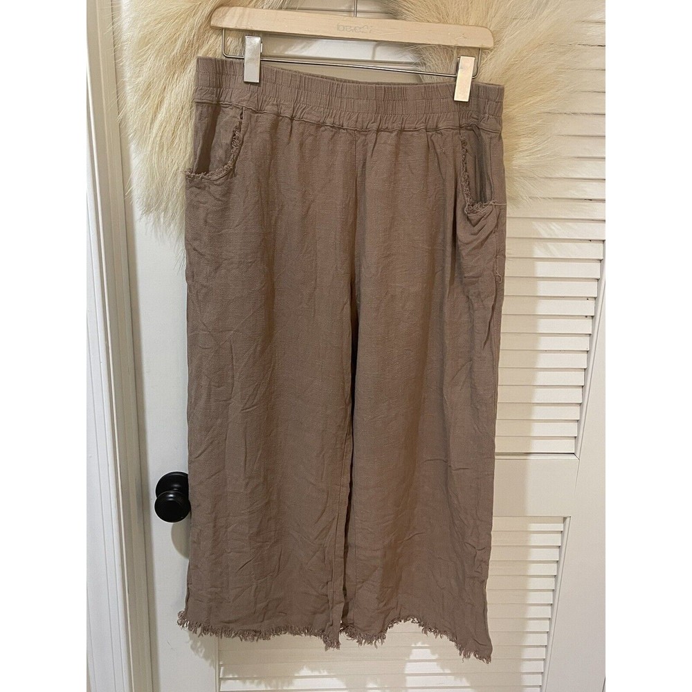 UMGEE Womens Linen Pants Size L Brown High Rise Tapered Leg Pockets Boho Hippie